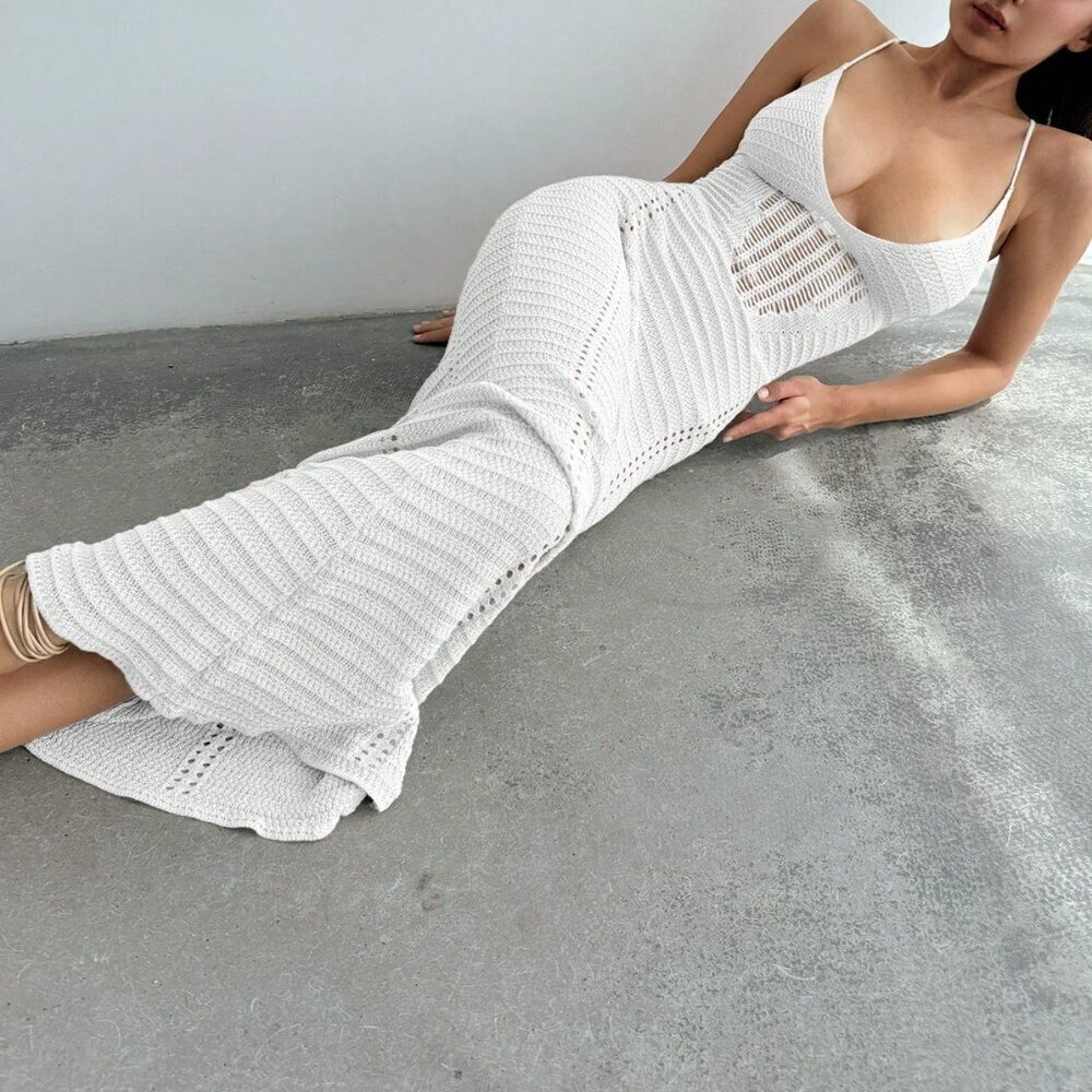 White Sexy Women's Elegant Deep V-Neck Hollow Out Spaghetti Strap Backless Slim - Picture 6 of 7